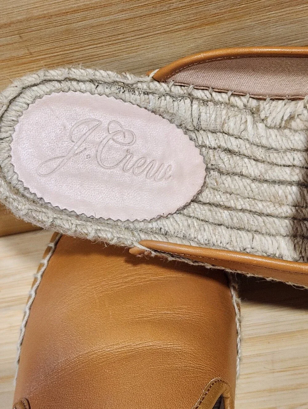 J. Crew Women's Leather Espadrille Mules Toasted Wheat Tan Slip On Flats Sz 7